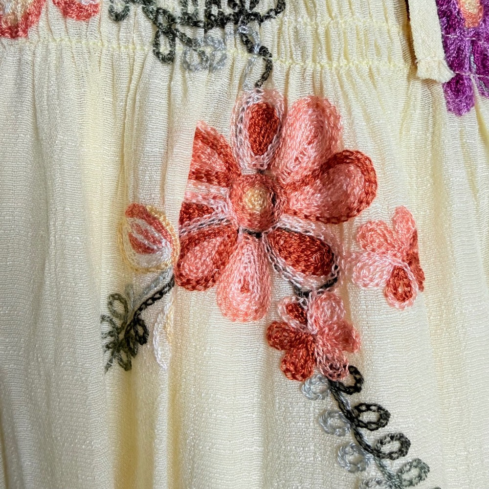 Anthro Kindred Smocked Maxi Dress Butter Yellow Embroidered NWT Cottagecore - Picture 10 of 16